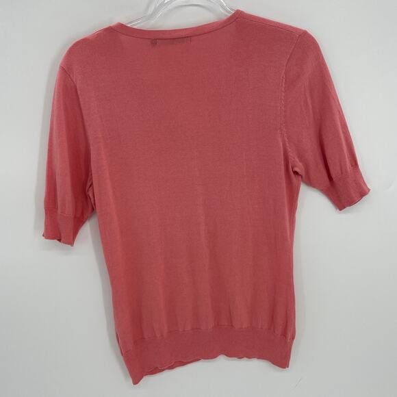 WOOLOVERS Cardigan Silk Cotton Short Sleeve Womens Size M Preppy Sweater Cottage - Picture 2 of 7